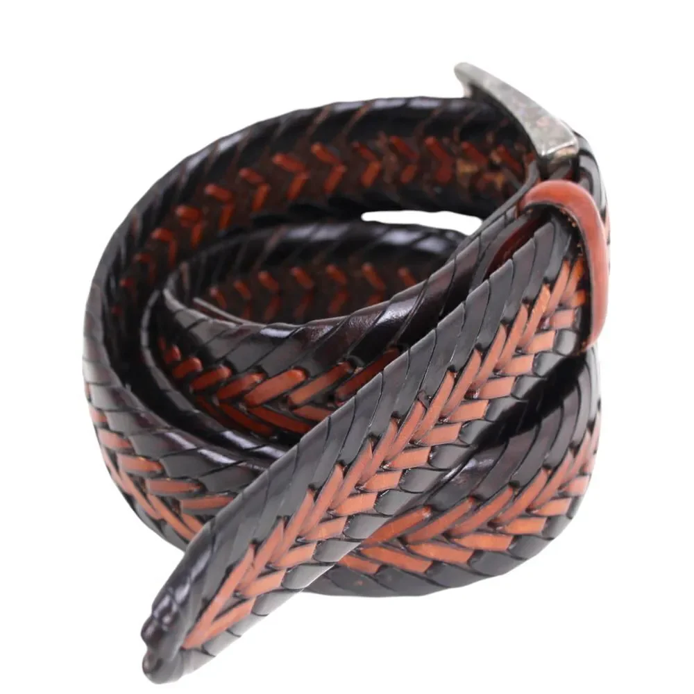 Leather Island BRAIDED BLACK BROWN GENUINE LEATHER 1.25